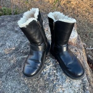UGG Black Moto Boots with Cream Fur Lining